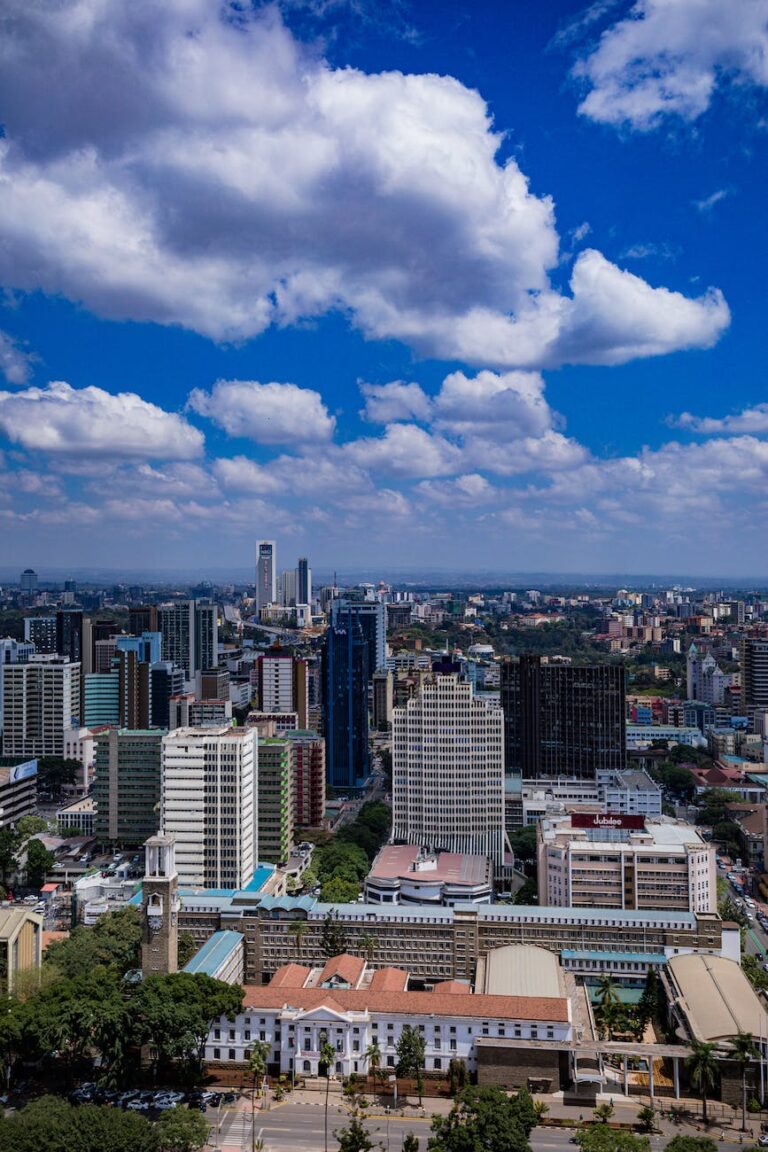 aerial shot of nairobi city skyline in kenya