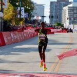 John Korir running towards the finish line.
