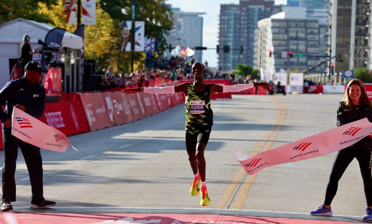 John Korir running towards the finish line.