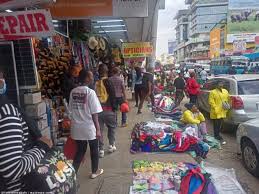 A photo showing street venders and hawkers.